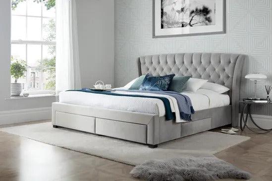 Newton Grey Velvet Storage Bed