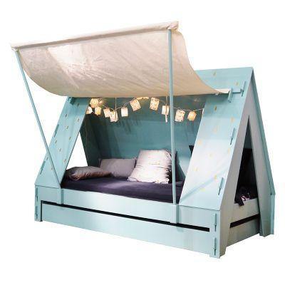 tent bed with trundle and canopy design, featuring a pull-out guest bed