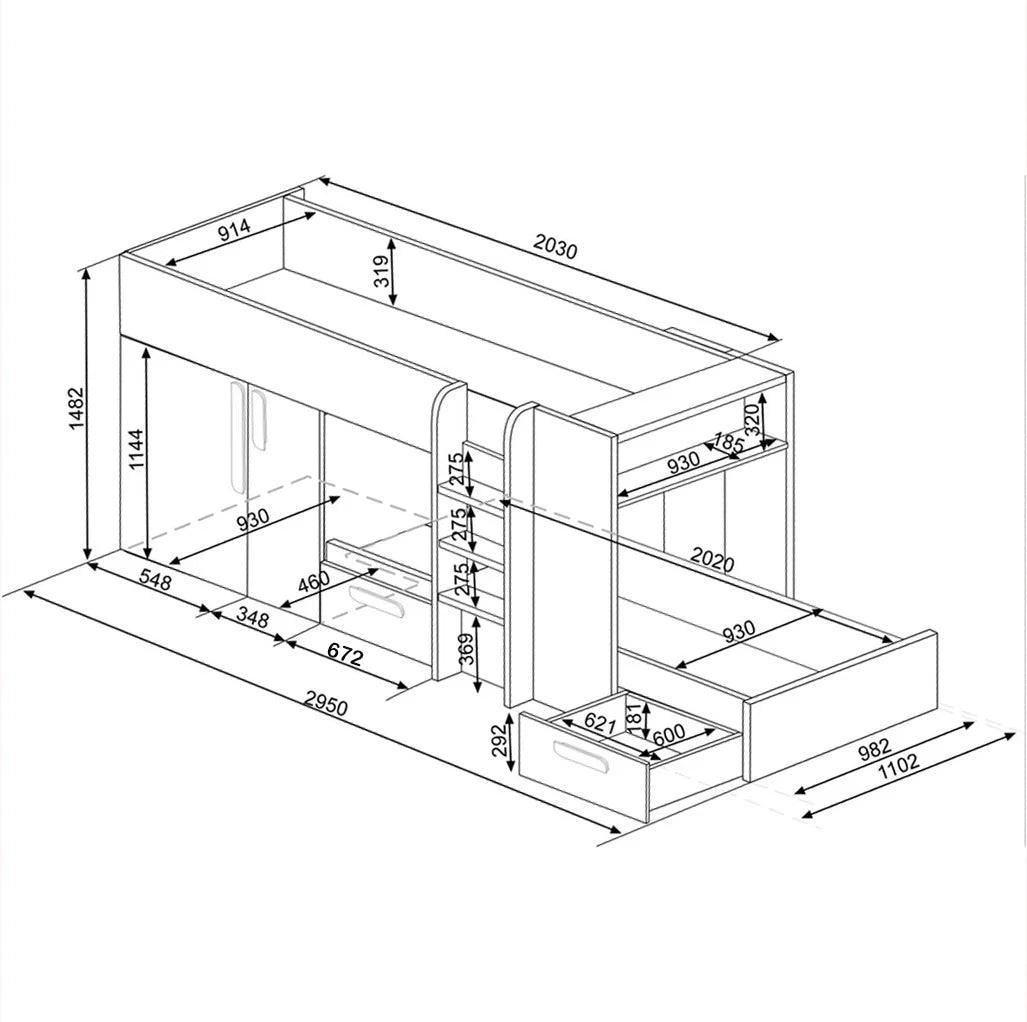 Barca Bunk Beds with Storage, Drawers, Wardrobe & Shelves