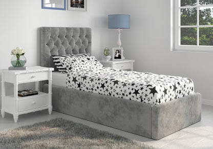 Milan Velvet Single Ottoman Bed - Millie & Jones