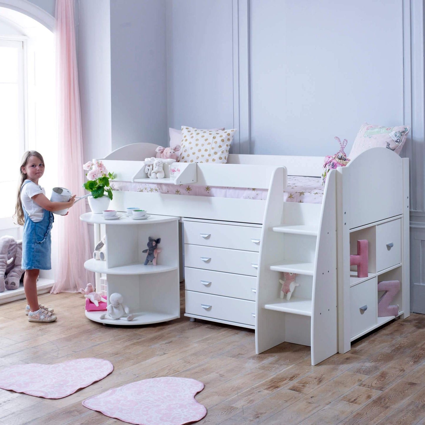 Noah & Eli Mid Sleeper Bed with Pull Out Desk & Drawers - Millie & Jones