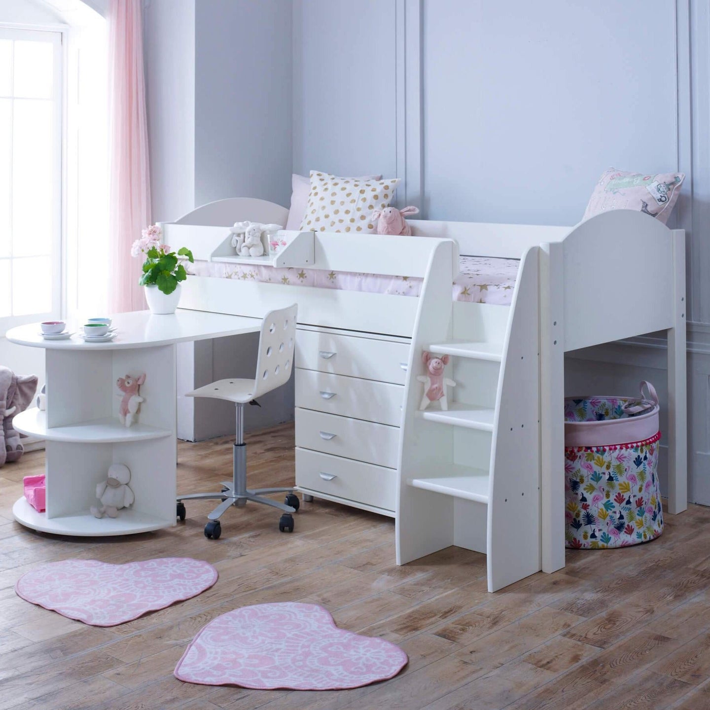 Noah & Eli Mid Sleeper Bed with Pull Out Desk & Drawers - Millie & Jones