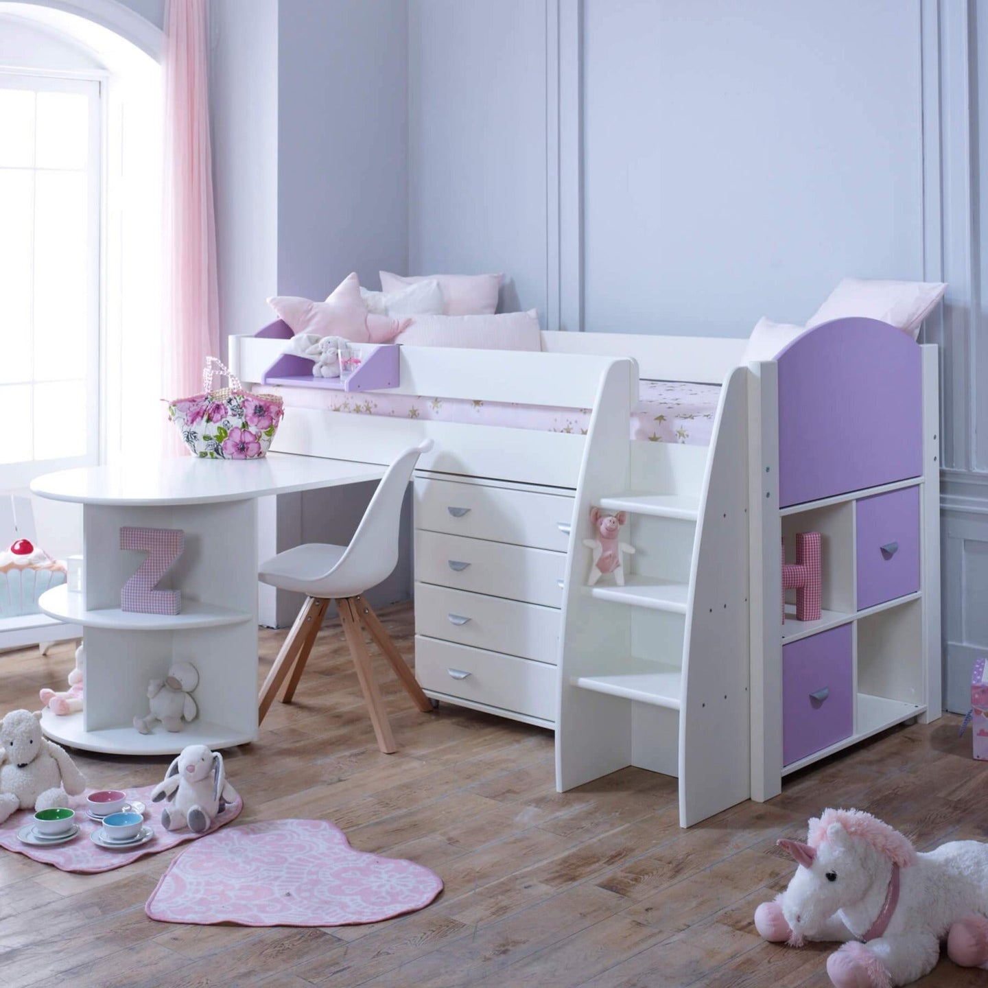 Noah & Eli Mid Sleeper Bed with Pull Out Desk & Drawers - Millie & Jones