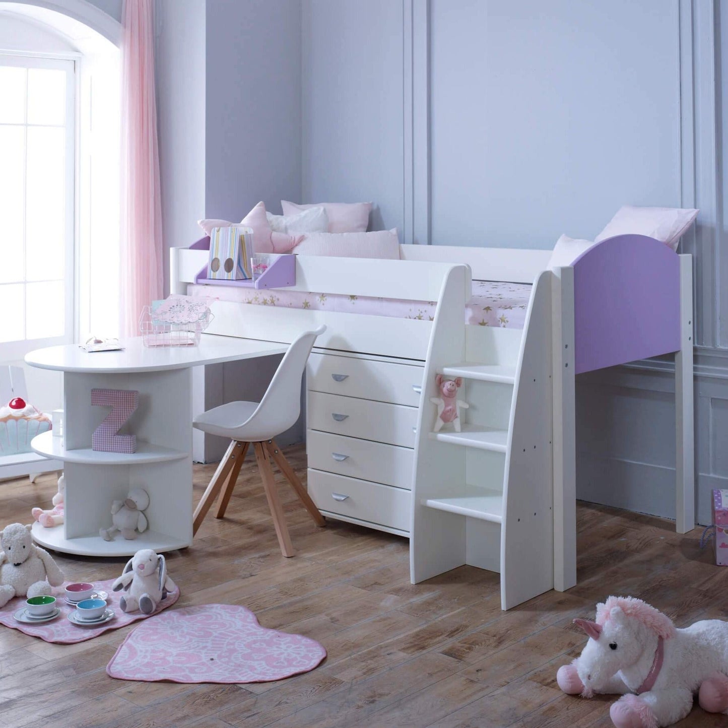 Noah & Eli Mid Sleeper Bed with Pull Out Desk & Drawers - Millie & Jones