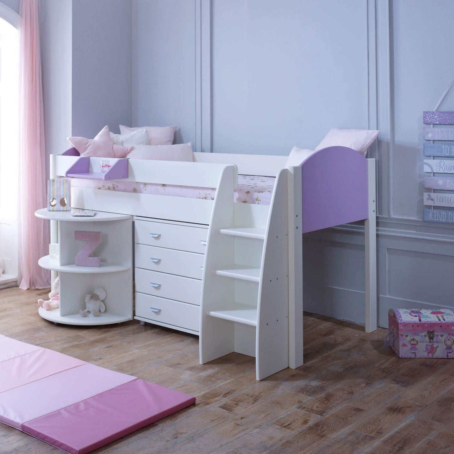 Noah & Eli Mid Sleeper Bed with Pull Out Desk & Drawers - Millie & Jones