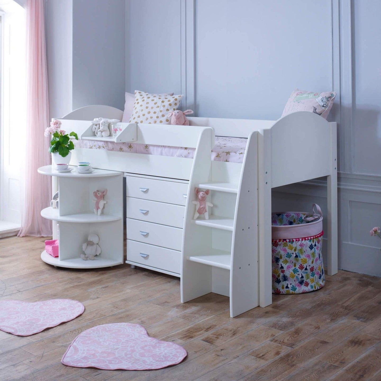 Noah & Eli Mid Sleeper Bed with Pull Out Desk & Drawers - Millie & Jones