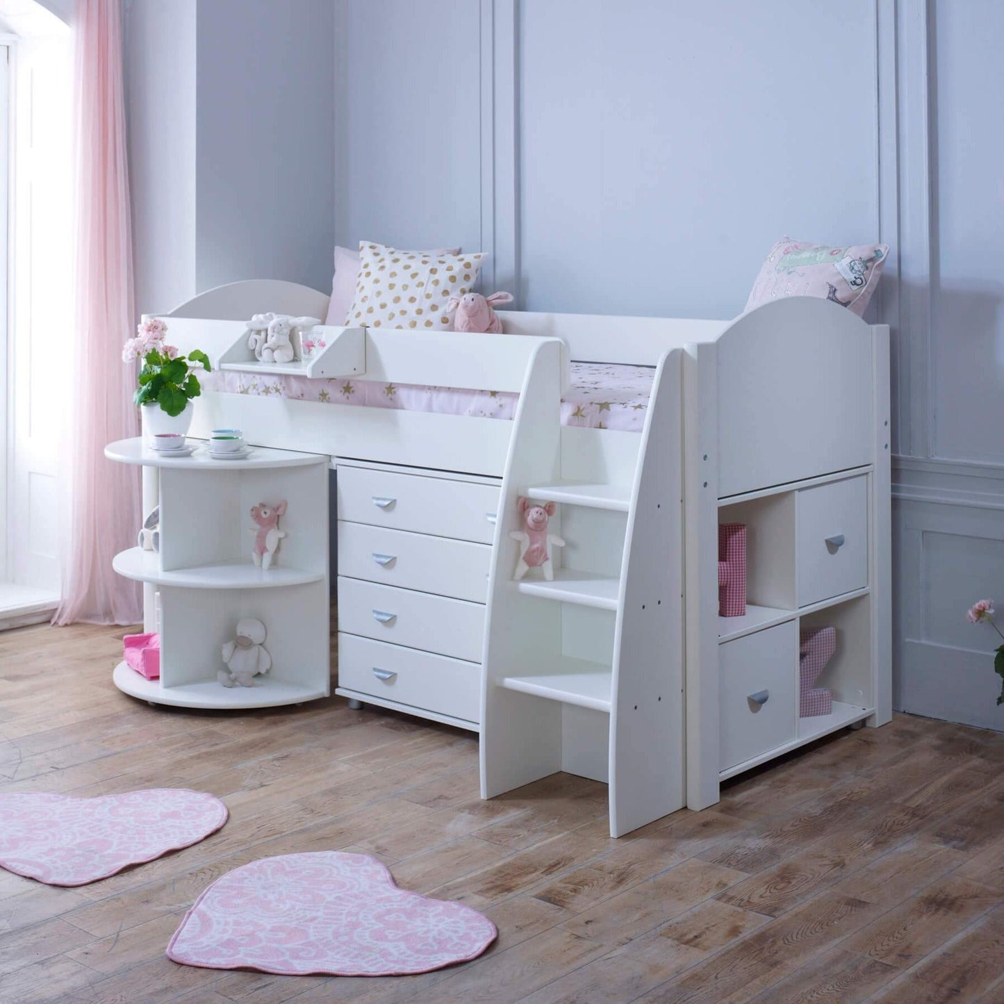 Noah & Eli Mid Sleeper Bed with Pull Out Desk & Drawers - Millie & Jones