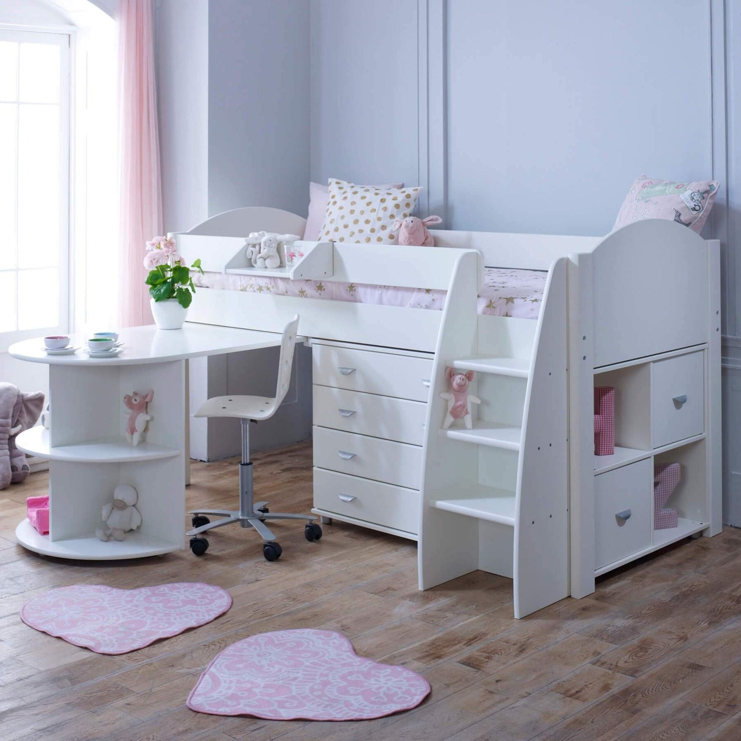 Noah & Eli Mid Sleeper Bed with Pull Out Desk & Drawers - Millie & Jones