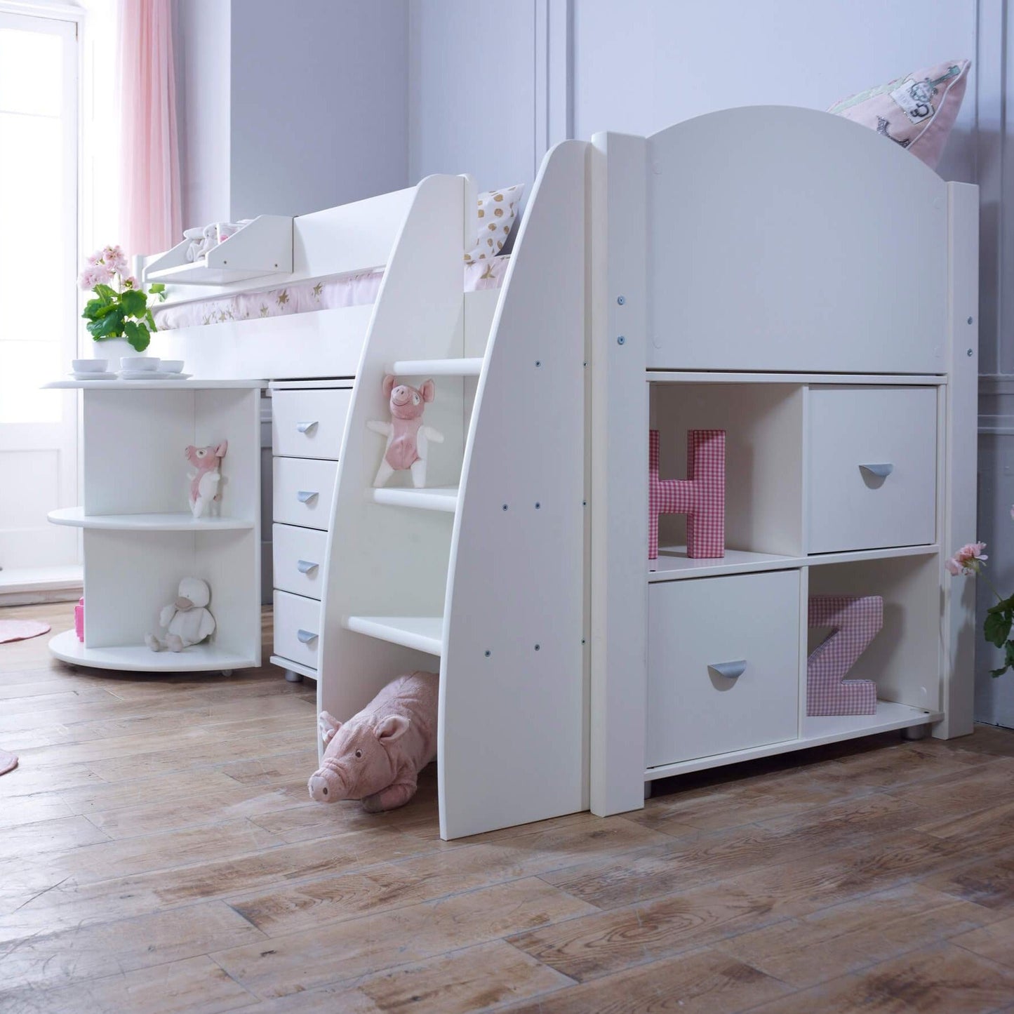 Noah & Eli Mid Sleeper Bed with Pull Out Desk & Drawers - Millie & Jones