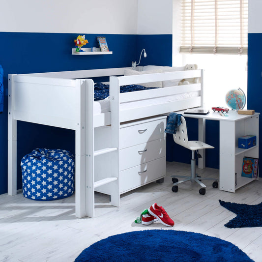 Nordic - Mid Sleeper Bed - Desk & Optional Drawers & Bookshelf - Millie & Jones