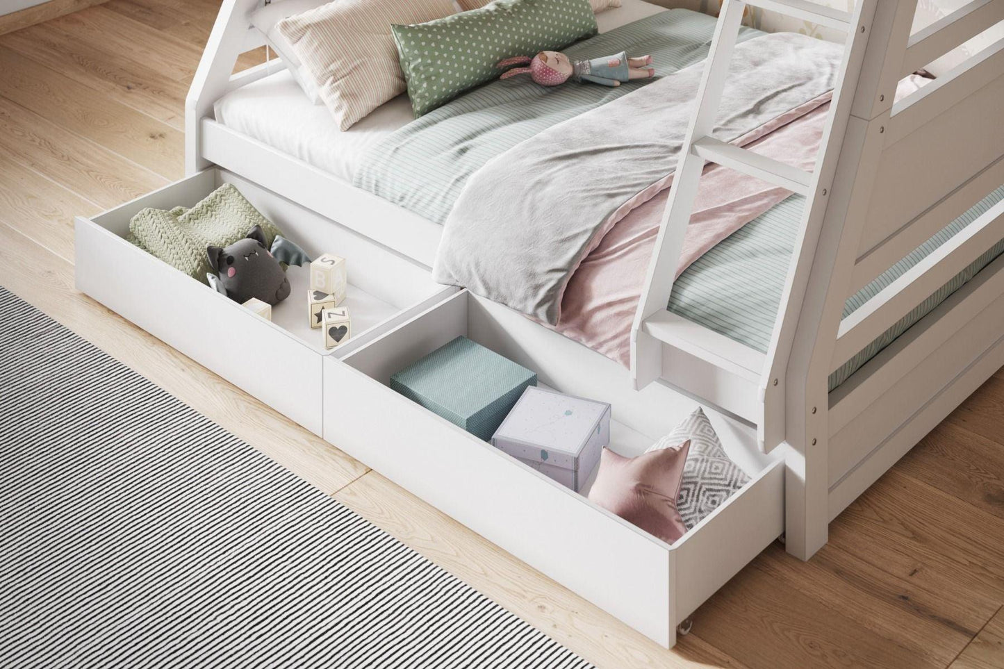 Ollie Triple Sleeper Bunk Bed Single over Double with Drawers - Millie & Jones