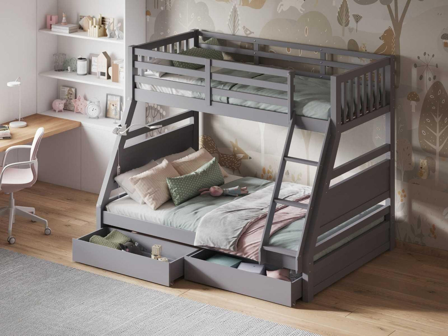 Ollie Triple Sleeper Bunk Bed Single over Double with Drawers - Millie & Jones