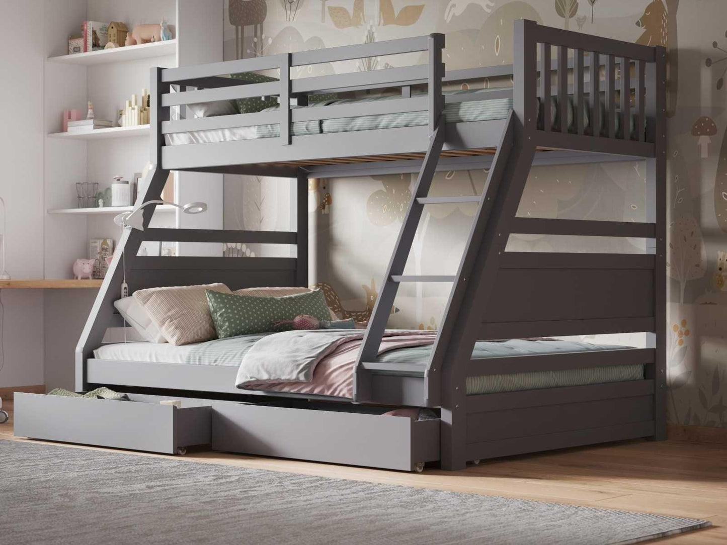 Ollie Triple Sleeper Bunk Bed Single over Double with Drawers - Millie & Jones