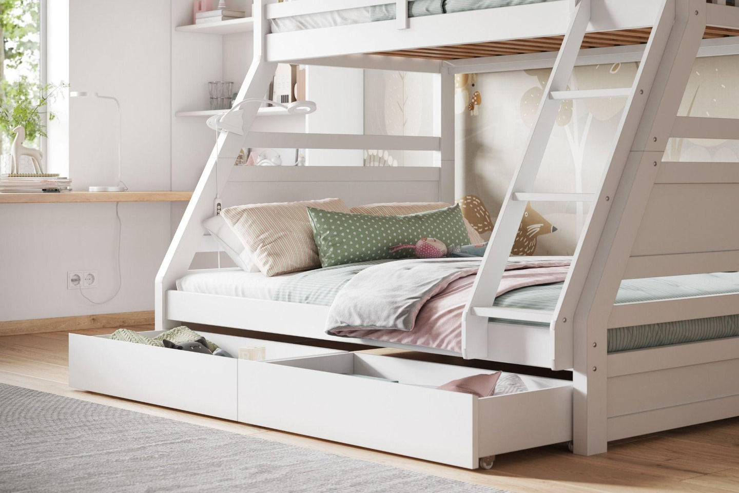 Ollie Triple Sleeper Bunk Bed Single over Double with Drawers - Millie & Jones