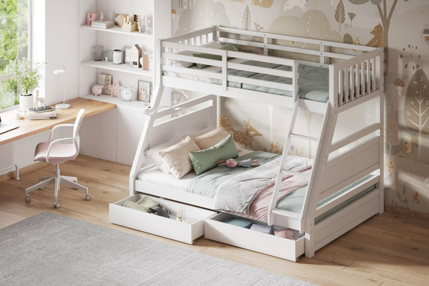 Ollie Triple Sleeper Bunk Bed Single over Double with Drawers - Millie & Jones