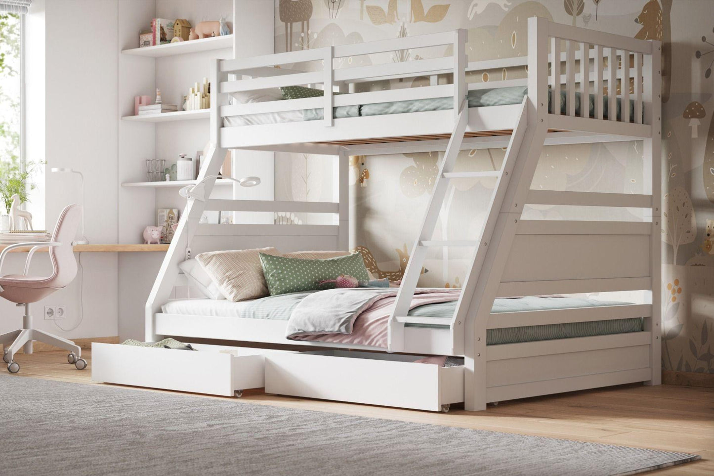 Ollie Triple Sleeper Bunk Bed Single over Double with Drawers - Millie & Jones