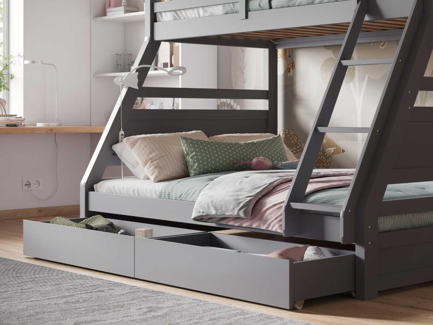 Ollie Triple Sleeper Bunk Bed Single over Double with Drawers - Millie & Jones