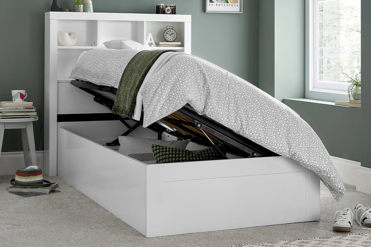 Oscar White Wooden Ottoman Storage Bed - Millie & Jones