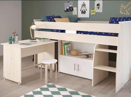 The Charly Mid Sleeper Bed with Desk & Cupboard - Millie & Jones