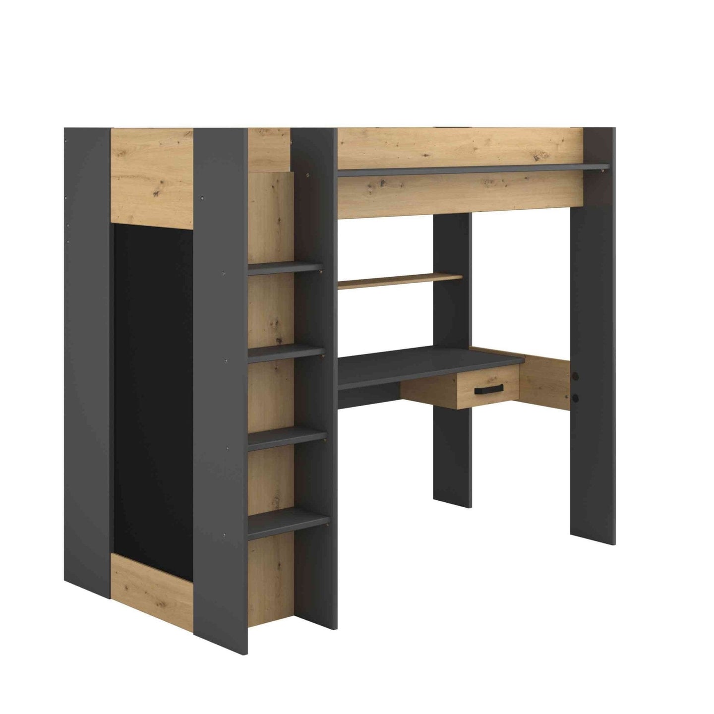 Grayson High Sleeper Loft Beds with desk, wardrobe, and wood effect finish.