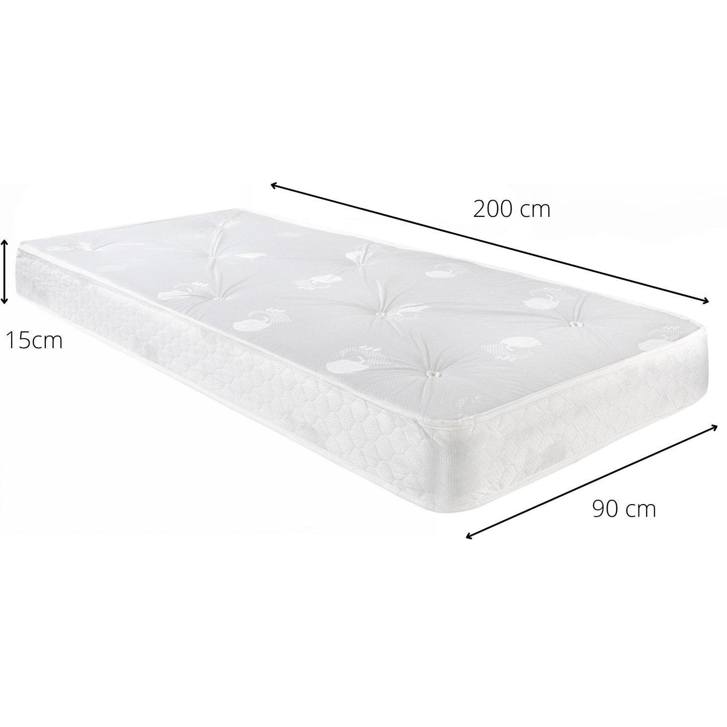 Premium pocket sprung single mattress with 15cm depth, 200cm length, and 90cm width, featuring individual springs and a cotton blend cover.