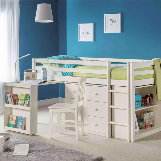 Roxy Sleepstation Mid Sleeper Bed with Desk Storage Drawers and Shelves - Millie & Jones