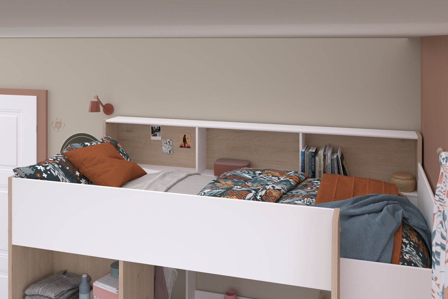 Shelter Highsleeper bed with built-in desk and storage, modern design for kids.