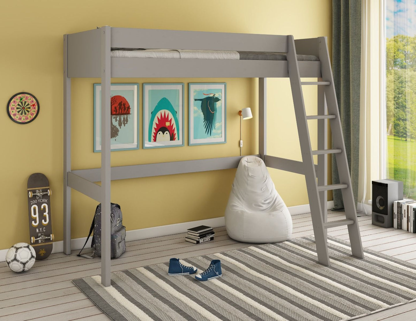 Tera Solid Wood Highsleeper Frame, versatile bed with underbed storage, sleek modern design, perfect for small rooms.