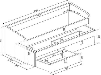 Terrassa Daybed with Storage Drawers and Pull Out Bed - Millie & Jones