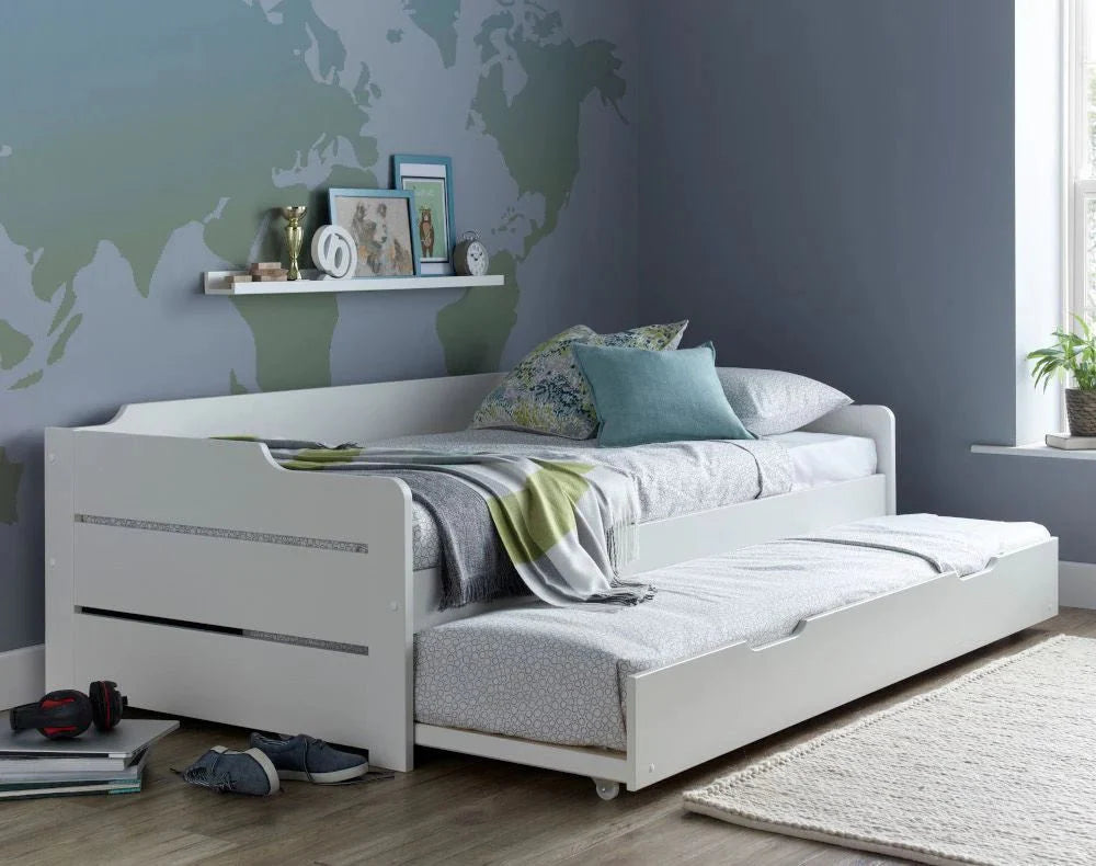 Copella White Guest Bed with Trundle in modern bedroom setup.