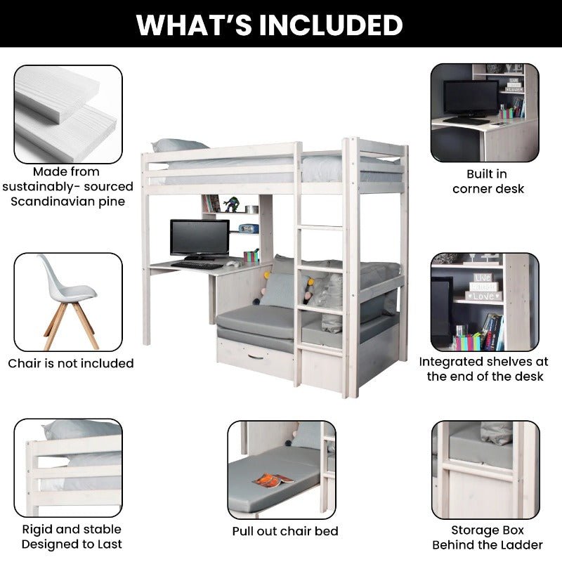 Thuka ‘HIT’ High Sleeper Loft Bed with Desk & Sofa Bed - Millie & Jones