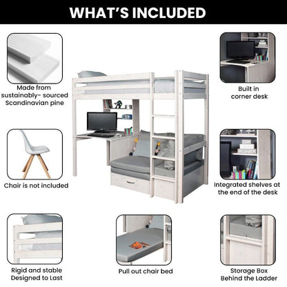 Thuka ‘HIT’ High Sleeper Loft Bed with Desk & Sofa Bed - Millie & Jones