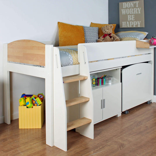 Urban Birch Mid Sleeper Bed with Pull Out Desk & Storage - Millie & Jones