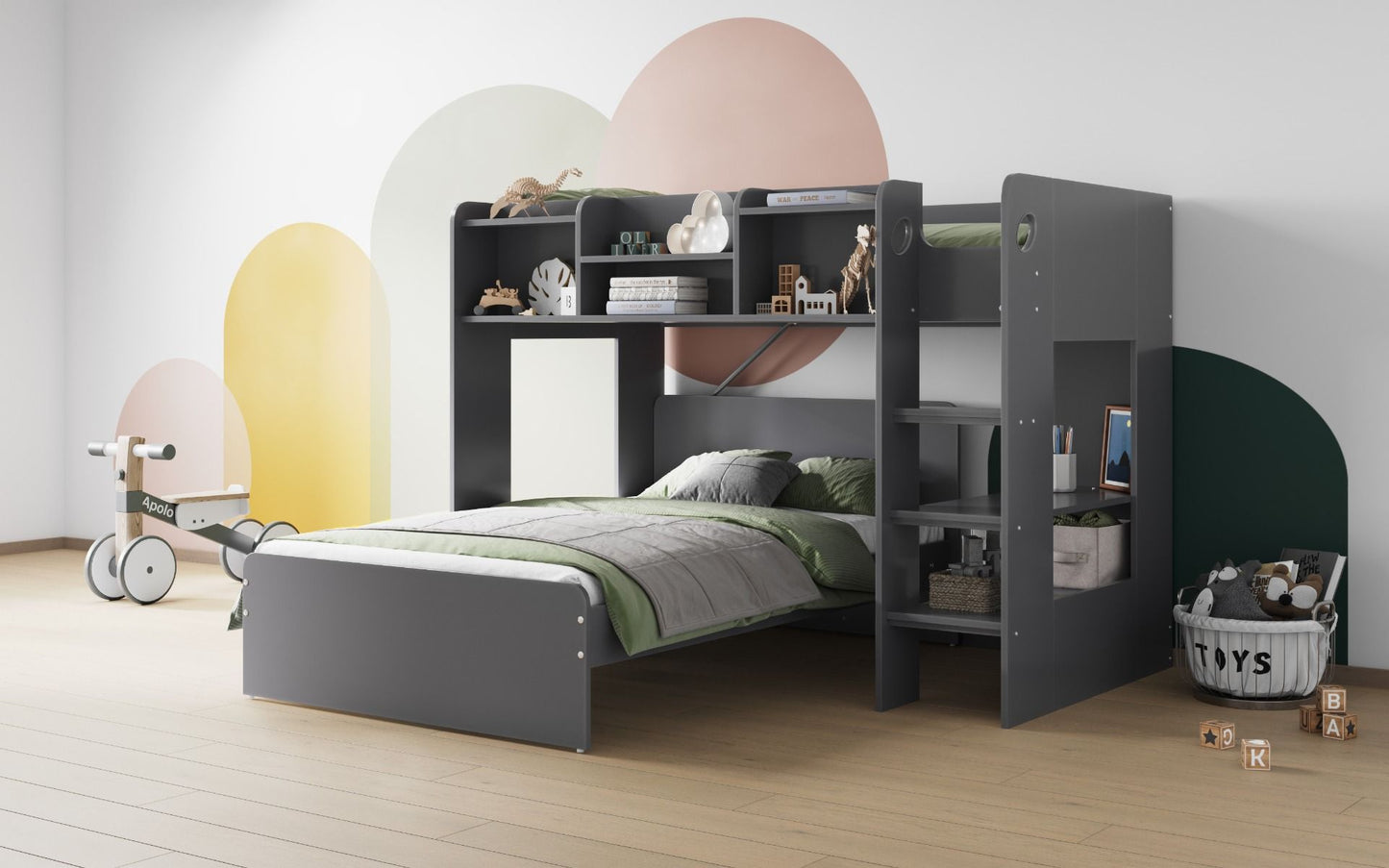 Wizard L Shaped Triple Sleeper, Single over Double with Shelves - Millie & Jones