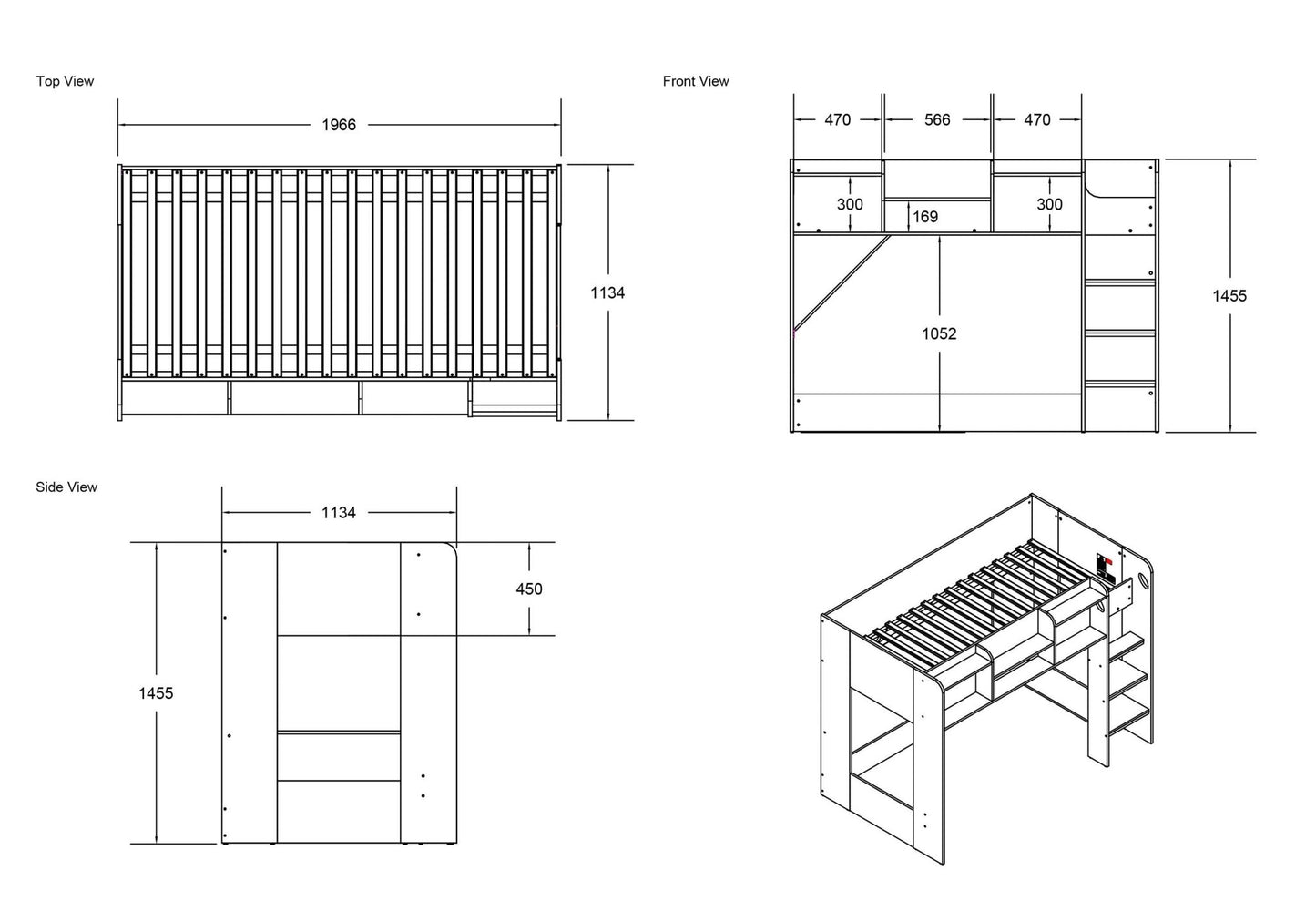 Wizard L Shaped Triple Sleeper, Single over Double with Shelves - Millie & Jones