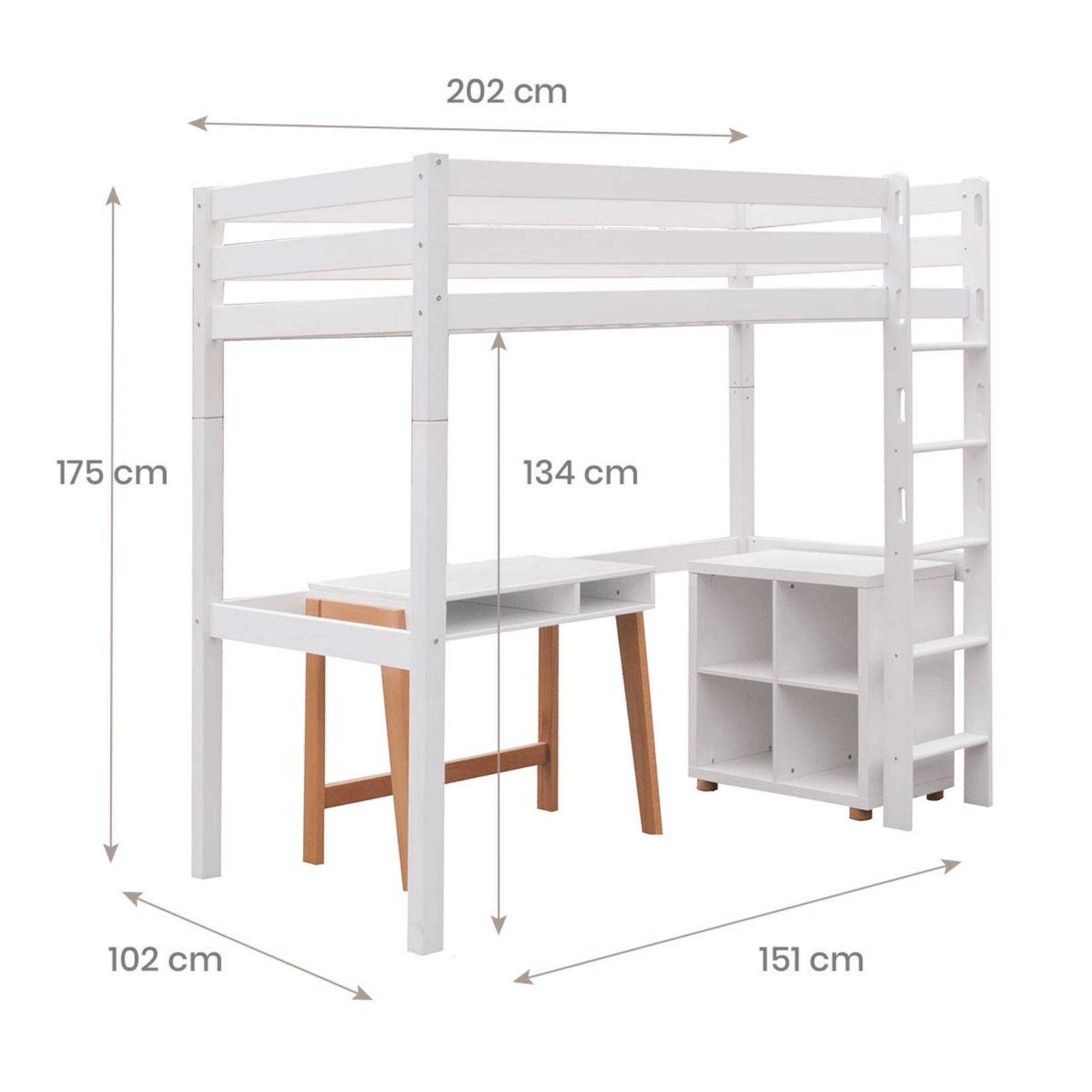 Classic Beech High Sleeper With Desk Freestanding And Bookcase Millie And Jones